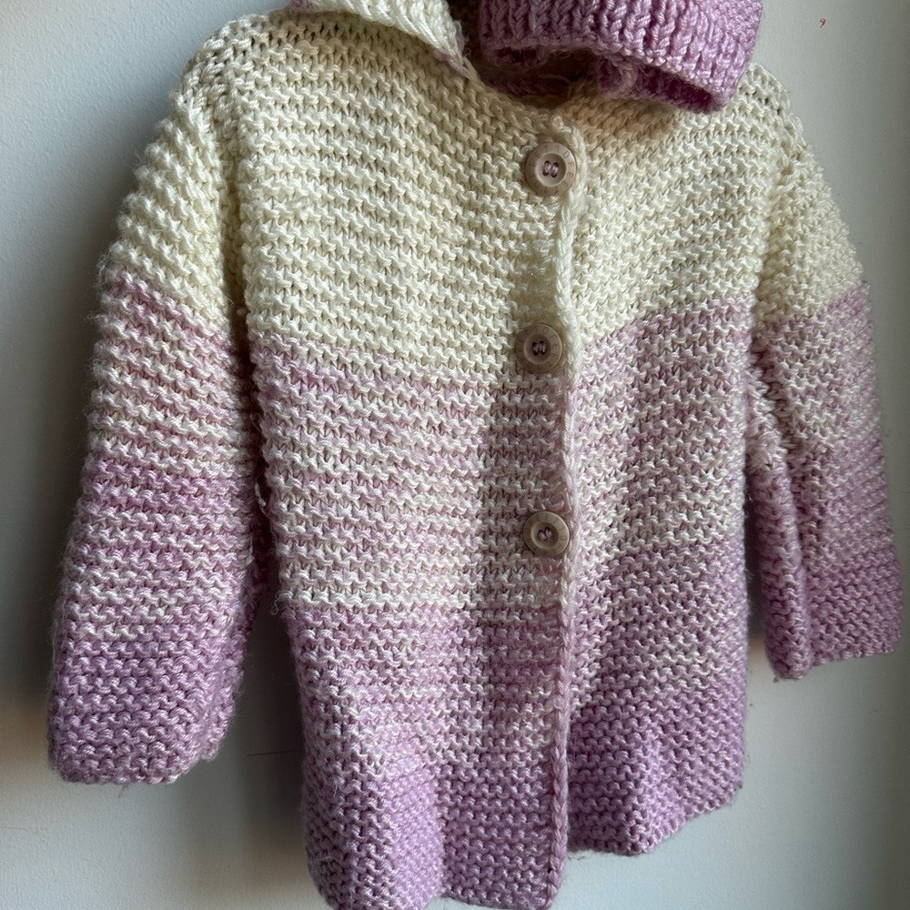 Cozy Knit Kids Jacket - Cream and Pink
